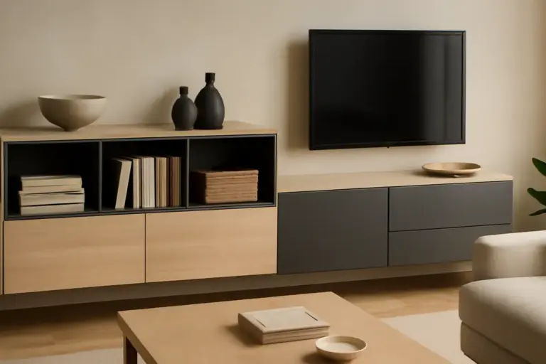 Pareti attrezzate per soggiorno moderno: configurazioni versatili che semplificano l’ordine